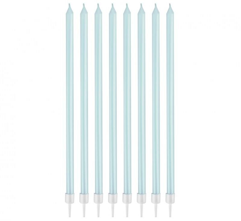 Gimtadienio žvakutės Pearl Light Blue, 15,5cm (1pak / 8vnt)